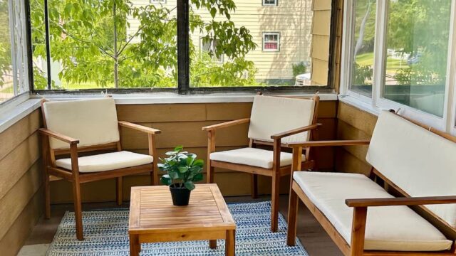 The relaxing porch at the Ely Camp Haus.