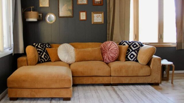 The cozy living room area of the Ely Camp Haus.
