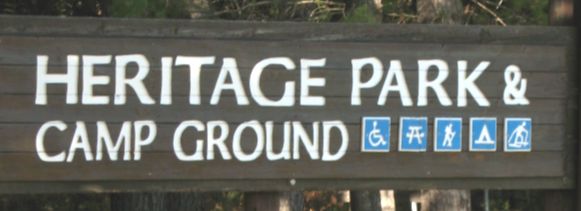 The welcome sign for Heritage Park Campground.