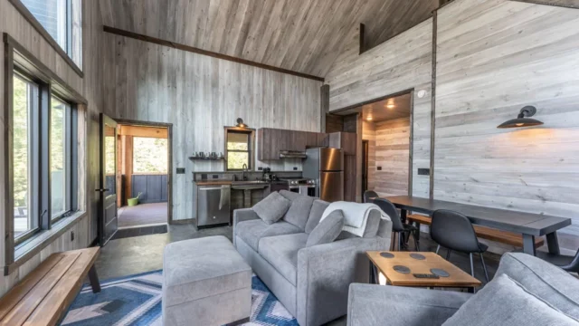 Another inside view of the North of North cabin. It shows the dining area as well as the kitchen.