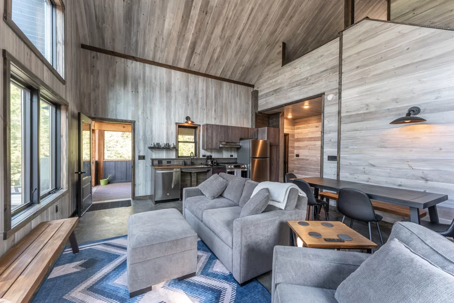 Another inside view of the North of North cabin. It shows the dining area as well as the kitchen.