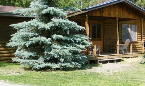 The outside of a cabin at the Shagawa Inn Resort.