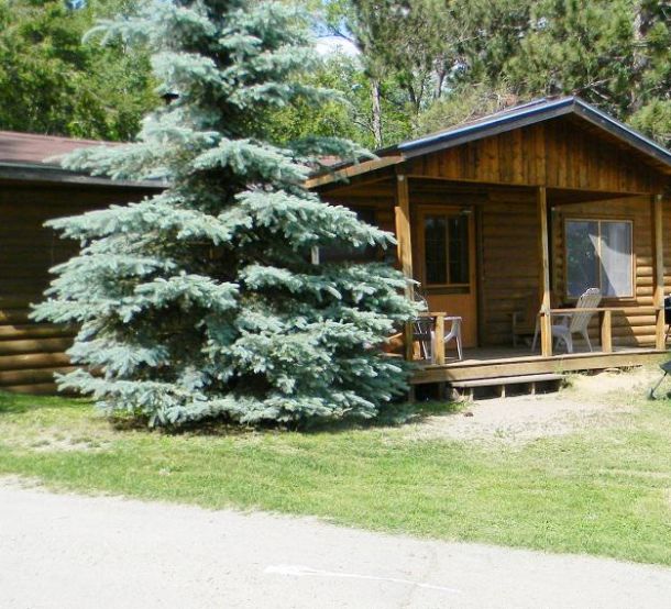 The outside of a cabin at the Shagawa Inn Resort.
