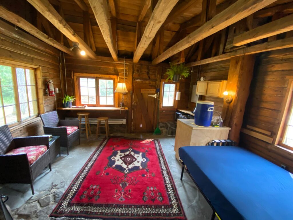 The inside of the French Canadian Cabin at the Snowshoe Country Lodge.