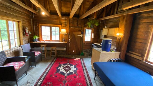 The inside of the French Canadian Cabin at the Snowshoe Country Lodge.