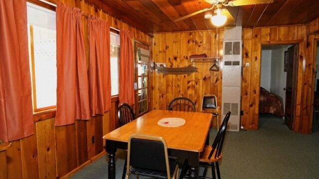 A view of the kitchen table in the Spruce cabin at Shagawa Beach Cabins.