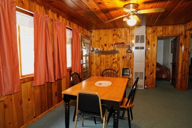 A view of the kitchen table in the Spruce cabin at Shagawa Beach Cabins.