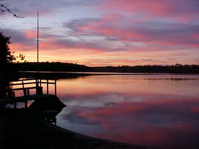 A sunset view of the lake at the Tamarack Resort.