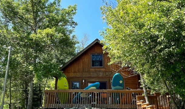 The outside of a cabin at Timber Trail Lodge.