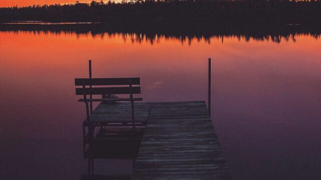 A sunset view of the lake from Tofte Lake Center.