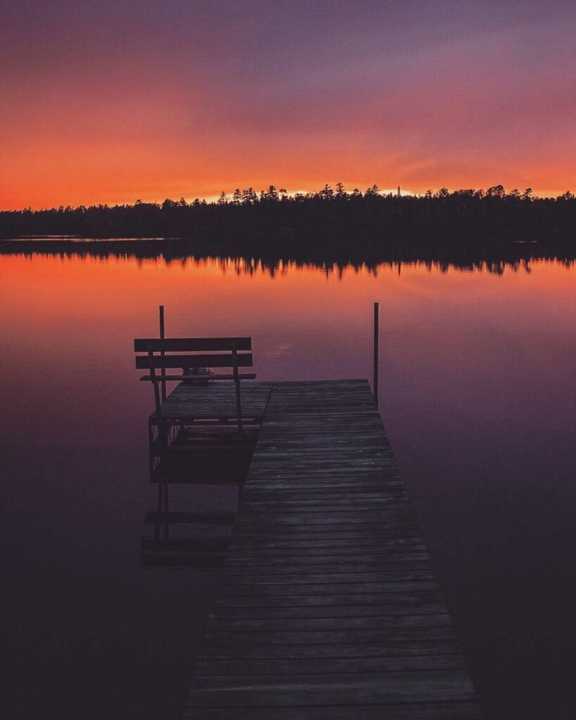 A sunset view of the lake from Tofte Lake Center.