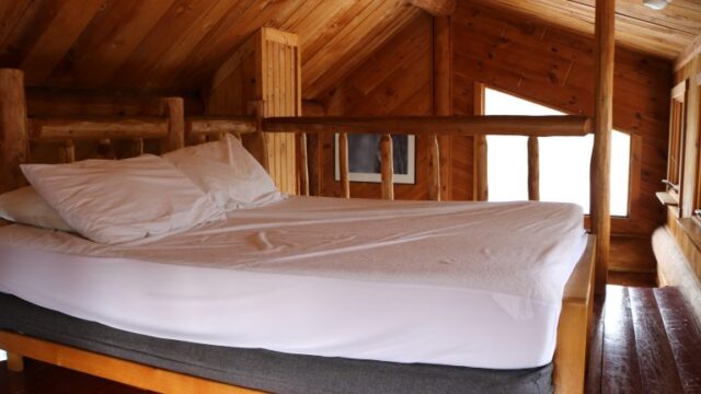 A look at one of the bedrooms in the Triangle cabin. It has a queen bed.