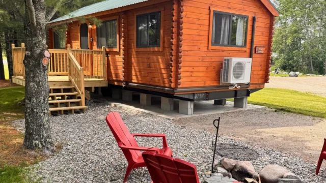 An outside view of one of the Rancher Cabins at Voyageur North Resort.