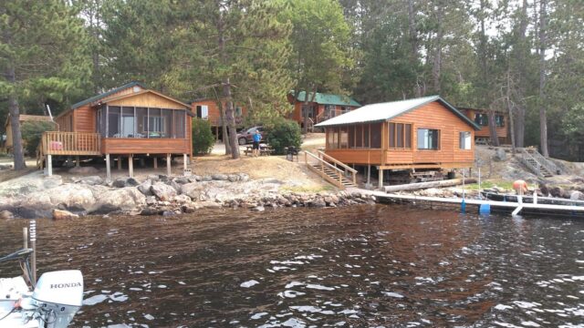 A view from the lake of the White Iron Beach Resort.